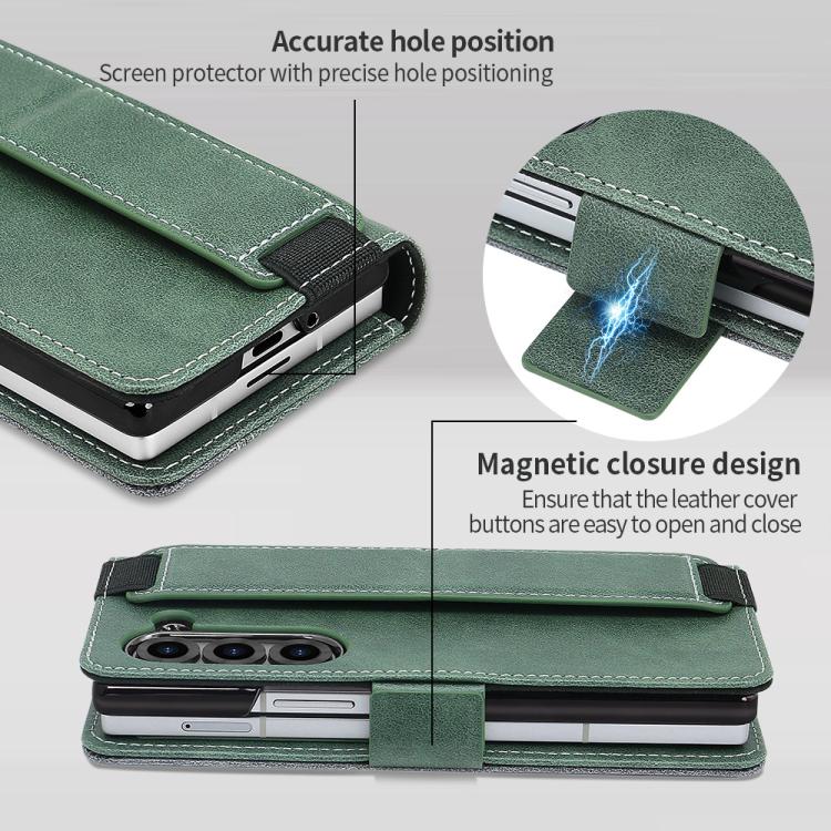 For Samsung Galaxy Z Fold5 VIETAO Integrated Spliced Leather Phone Case with Elastic Bowl Strap(Green) - Galaxy Z Fold5 Cases by VIETAO | Online Shopping UK | buy2fix