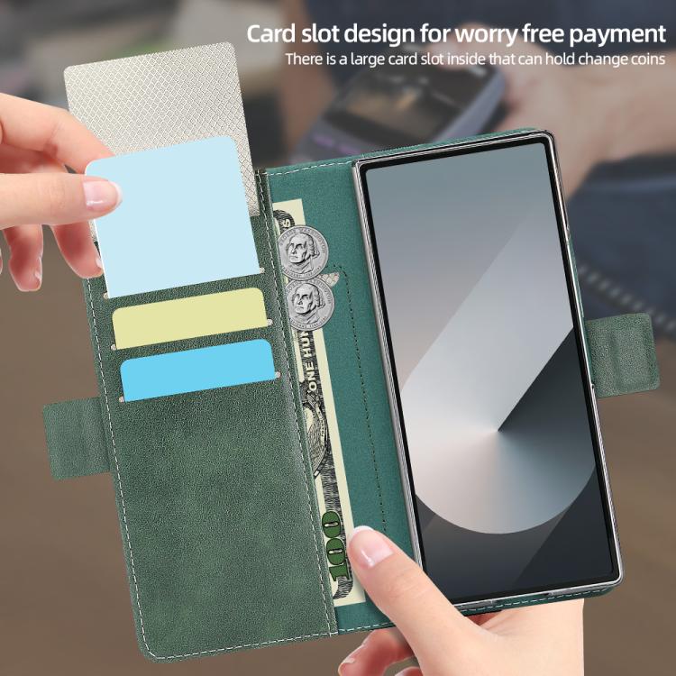 For Samsung Galaxy Z Fold5 VIETAO Integrated Spliced Leather Phone Case with Elastic Bowl Strap(Green) - Galaxy Z Fold5 Cases by VIETAO | Online Shopping UK | buy2fix