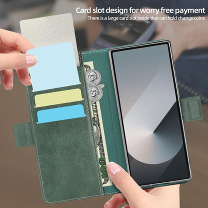 For Samsung Galaxy Z Fold5 VIETAO Integrated Spliced Leather Phone Case with Elastic Bowl Strap(Green) - Galaxy Z Fold5 Cases by VIETAO | Online Shopping UK | buy2fix
