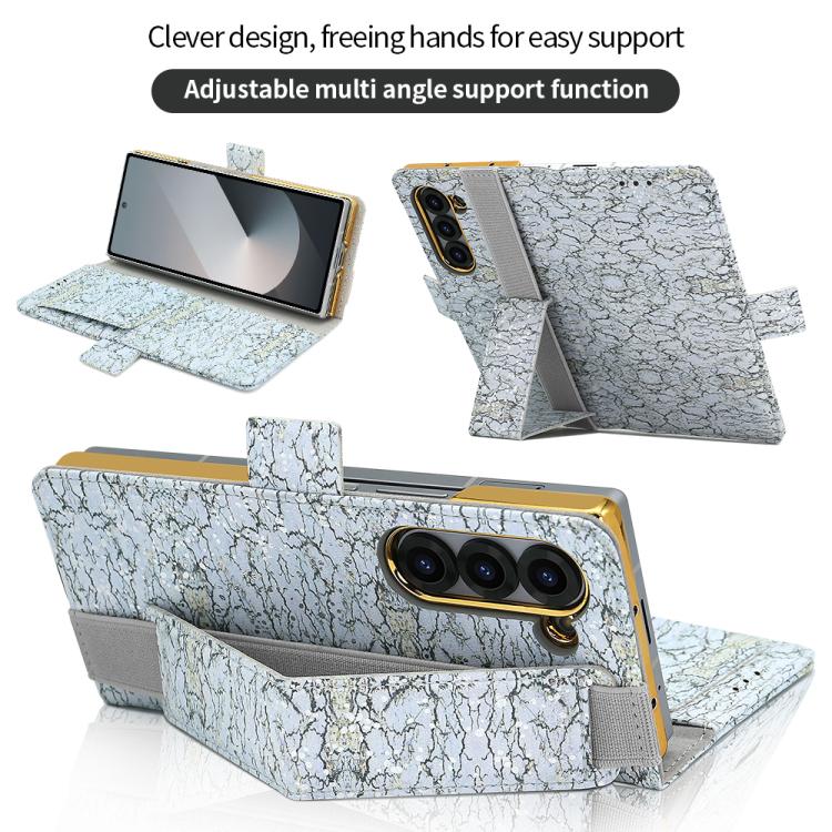 For Samsung Galaxy Z Fold6 VIETAO Integrated Colorful Leather Phone Case with Elastic Bowl Strap(Gray) - Galaxy Z Fold6 5G Cases by VIETAO | Online Shopping UK | buy2fix