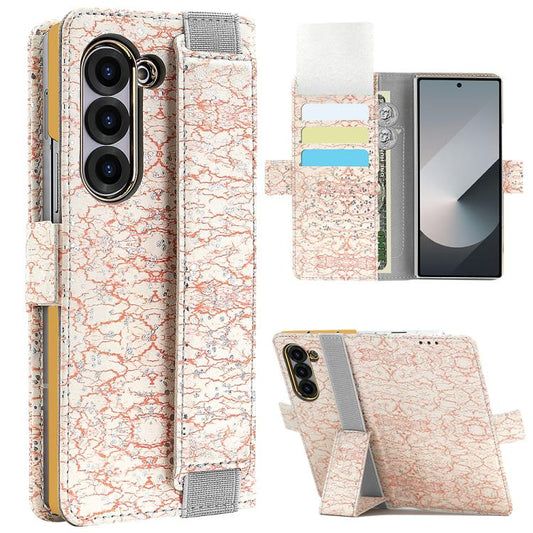 For Samsung Galaxy Z Fold5 VIETAO Integrated Colorful Leather Phone Case with Elastic Bowl Strap(Pink) - Galaxy Z Fold5 Cases by VIETAO | Online Shopping UK | buy2fix