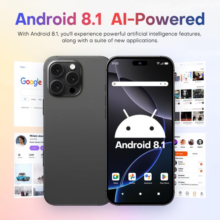 A88 / i16 Pro Max, 2GB+16GB, 6.6 inch Android 8.1 MTK6580A Quad Core, OTG, Network: 3G, Dual SIM, Plug:AU Plug(Titanium Black) -  by buy2fix | Online Shopping UK | buy2fix