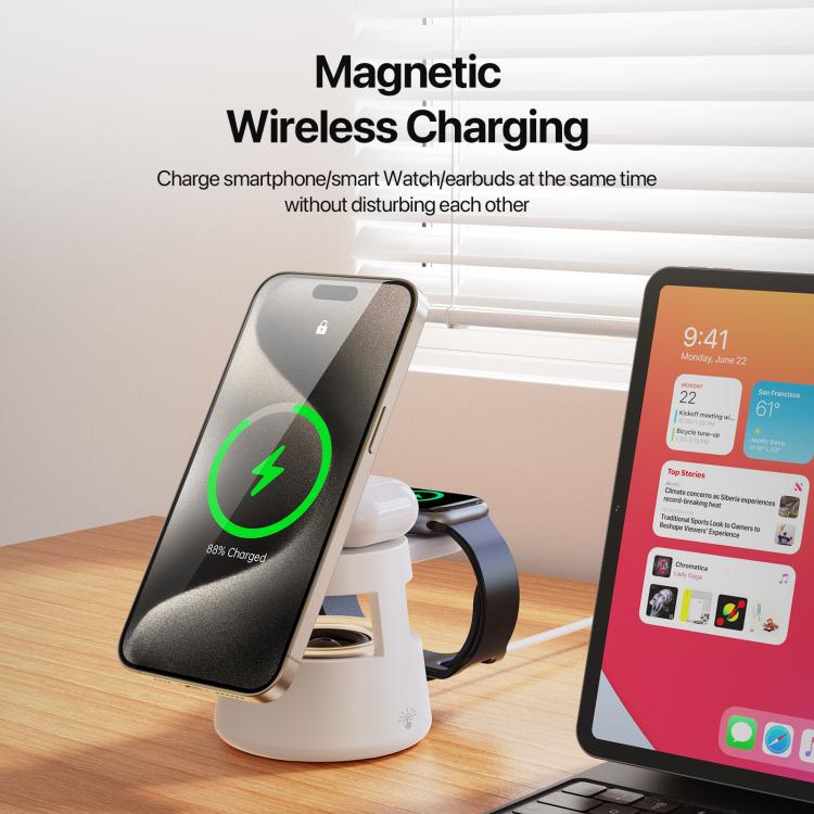 DUZZONA W23 5 in 1 Magnetic Wireless Charger with Bluetooth Speaker(White) - Wireless Charger by DUZZONA | Online Shopping UK | buy2fix
