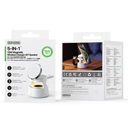 DUZZONA W23 5 in 1 Magnetic Wireless Charger with Bluetooth Speaker(White) - Wireless Charger by DUZZONA | Online Shopping UK | buy2fix