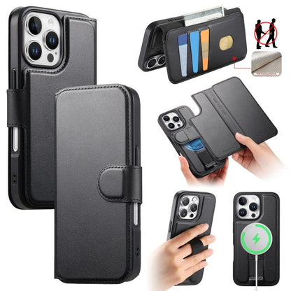 For iPhone 16 Pro CaseNeo Finger Grip Strap MagSafe Leather Phone Case(Black) - iPhone 16 Pro Cases by CaseNeo | Online Shopping UK | buy2fix