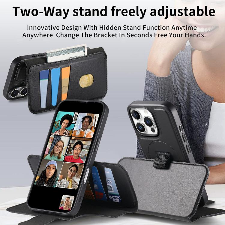 For iPhone 16 Pro CaseNeo Finger Grip Strap MagSafe Leather Phone Case(Black) - iPhone 16 Pro Cases by CaseNeo | Online Shopping UK | buy2fix