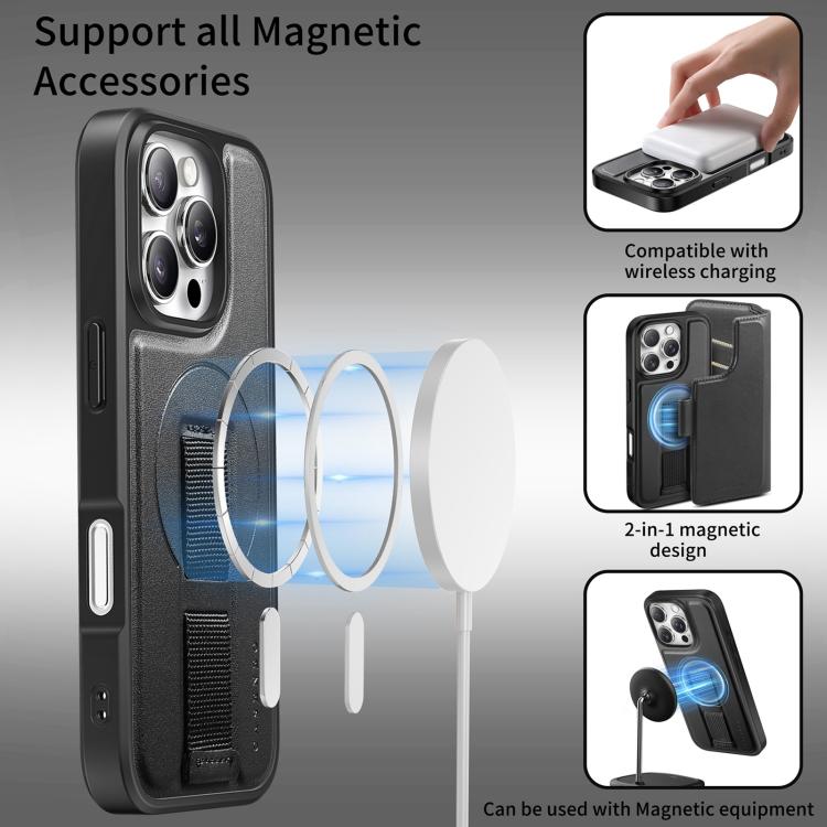 For iPhone 16 Pro CaseNeo Finger Grip Strap MagSafe Leather Phone Case(Black) - iPhone 16 Pro Cases by CaseNeo | Online Shopping UK | buy2fix