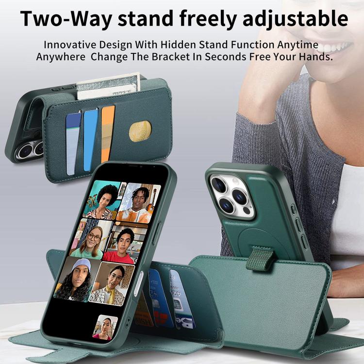 For iPhone 16 Pro CaseNeo Finger Grip Strap MagSafe Leather Phone Case(Green) - iPhone 16 Pro Cases by CaseNeo | Online Shopping UK | buy2fix