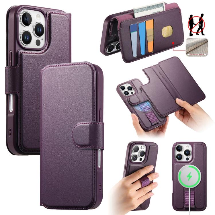 For iPhone 16 Pro CaseNeo Finger Grip Strap MagSafe Leather Phone Case(Purple) - iPhone 16 Pro Cases by CaseNeo | Online Shopping UK | buy2fix