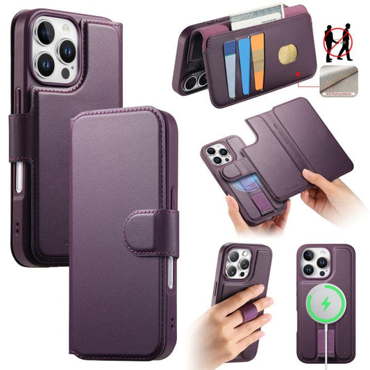 For iPhone 16 Pro CaseNeo Finger Grip Strap MagSafe Leather Phone Case(Purple) - iPhone 16 Pro Cases by CaseNeo | Online Shopping UK | buy2fix