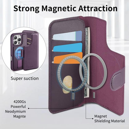 For iPhone 16 Pro CaseNeo Finger Grip Strap MagSafe Leather Phone Case(Purple) - iPhone 16 Pro Cases by CaseNeo | Online Shopping UK | buy2fix