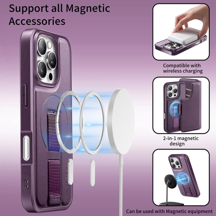 For iPhone 16 Pro CaseNeo Finger Grip Strap MagSafe Leather Phone Case(Purple) - iPhone 16 Pro Cases by CaseNeo | Online Shopping UK | buy2fix