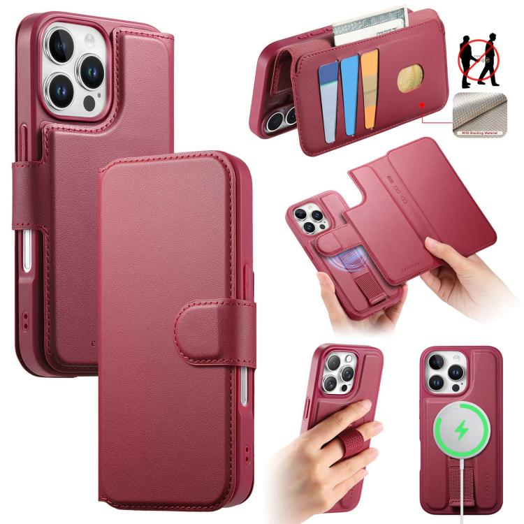 For iPhone 16 Pro CaseNeo Finger Grip Strap MagSafe Leather Phone Case(Red) - iPhone 16 Pro Cases by CaseNeo | Online Shopping UK | buy2fix