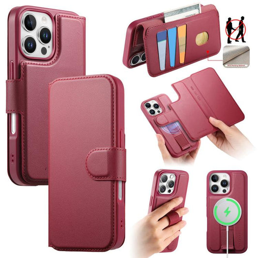 For iPhone 16 Pro CaseNeo Finger Grip Strap MagSafe Leather Phone Case(Red) - iPhone 16 Pro Cases by CaseNeo | Online Shopping UK | buy2fix