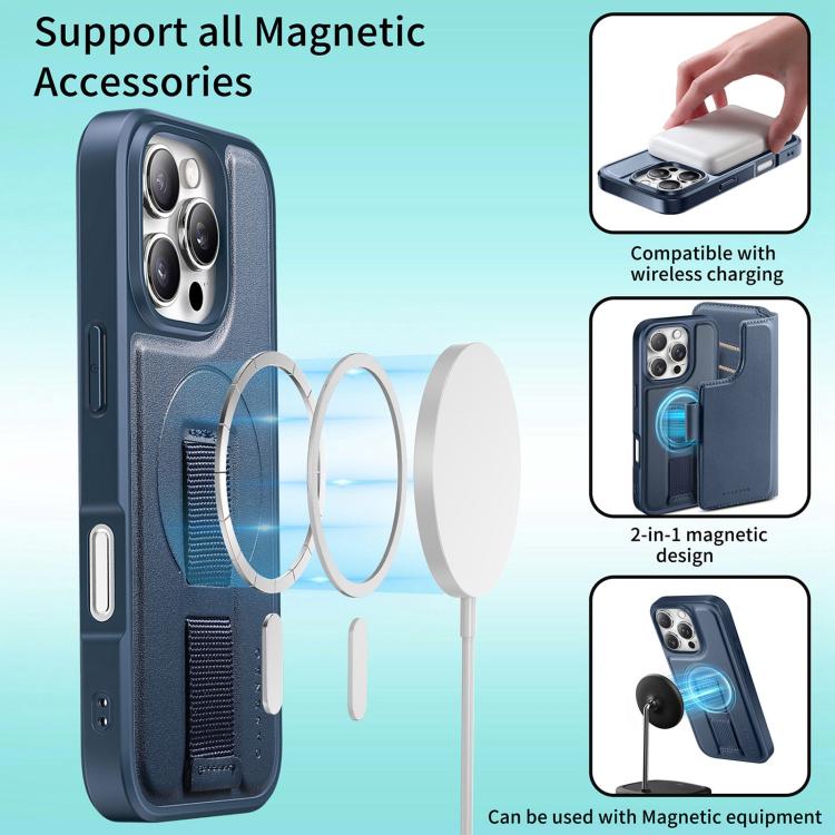 For iPhone 16 Pro CaseNeo Finger Grip Strap MagSafe Leather Phone Case(Blue) - iPhone 16 Pro Cases by CaseNeo | Online Shopping UK | buy2fix