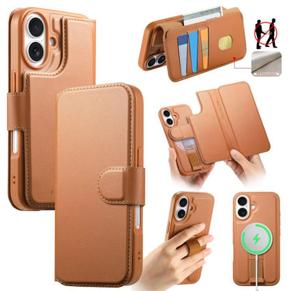 For iPhone 16 CaseNeo Finger Grip Strap MagSafe Leather Phone Case(Brown) - iPhone 16 Cases by CaseNeo | Online Shopping UK | buy2fix