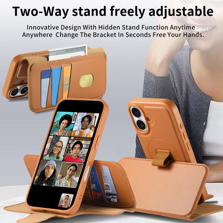 For iPhone 16 CaseNeo Finger Grip Strap MagSafe Leather Phone Case(Brown) - iPhone 16 Cases by CaseNeo | Online Shopping UK | buy2fix