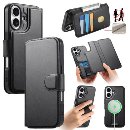 For iPhone 16 CaseNeo Finger Grip Strap MagSafe Leather Phone Case(Black) - iPhone 16 Cases by CaseNeo | Online Shopping UK | buy2fix
