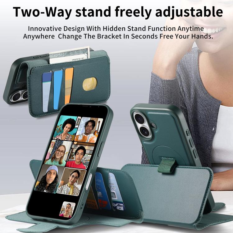 For iPhone 16 CaseNeo Finger Grip Strap MagSafe Leather Phone Case(Green) - iPhone 16 Cases by CaseNeo | Online Shopping UK | buy2fix