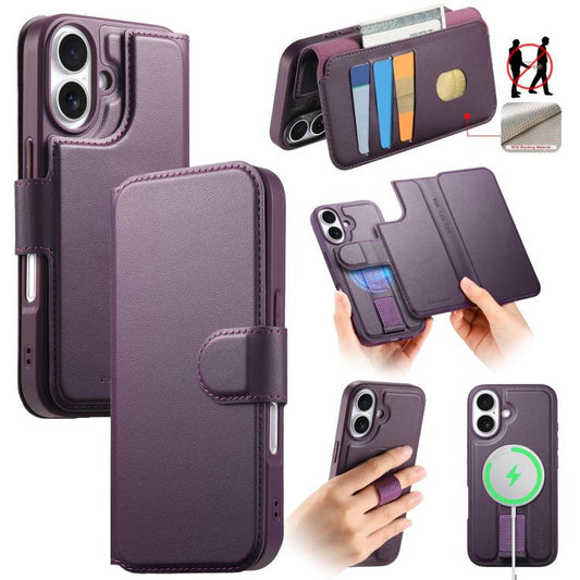 For iPhone 16 CaseNeo Finger Grip Strap MagSafe Leather Phone Case(Purple) - iPhone 16 Cases by CaseNeo | Online Shopping UK | buy2fix