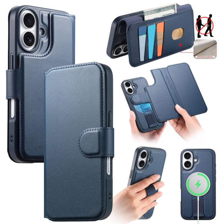 For iPhone 16 CaseNeo Finger Grip Strap MagSafe Leather Phone Case(Blue) - iPhone 16 Cases by CaseNeo | Online Shopping UK | buy2fix