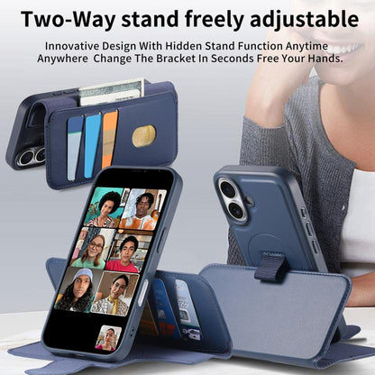For iPhone 16 CaseNeo Finger Grip Strap MagSafe Leather Phone Case(Blue) - iPhone 16 Cases by CaseNeo | Online Shopping UK | buy2fix