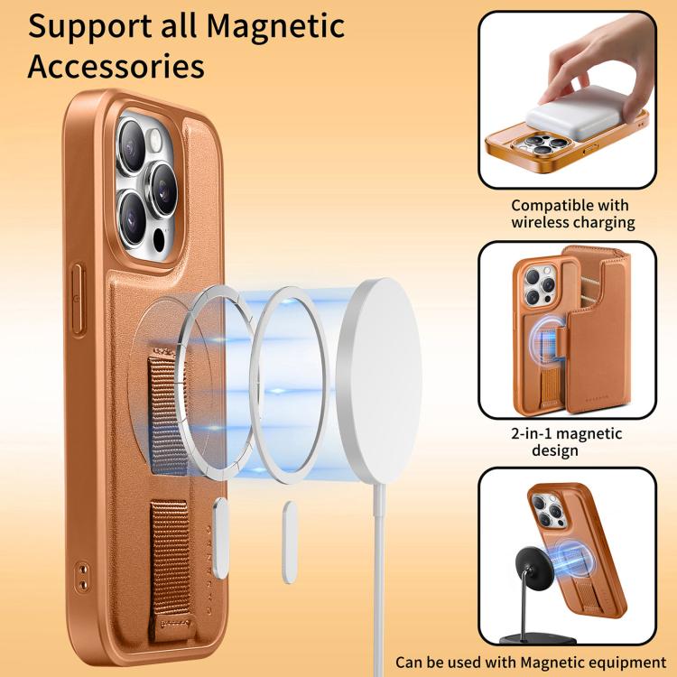 For iPhone 15 Pro Max CaseNeo Finger Grip Strap MagSafe Leather Phone Case(Brown) - iPhone 15 Pro Max Cases by CaseNeo | Online Shopping UK | buy2fix