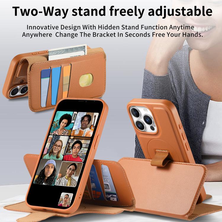 For iPhone 15 Pro CaseNeo Finger Grip Strap MagSafe Leather Phone Case(Brown) - iPhone 15 Pro Cases by CaseNeo | Online Shopping UK | buy2fix