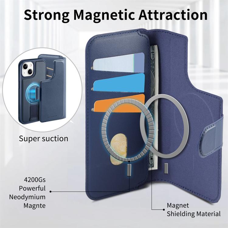 For iPhone 15 Plus / 14 Plus CaseNeo Finger Grip Strap MagSafe Leather Phone Case(Blue) - iPhone 15 Plus Cases by CaseNeo | Online Shopping UK | buy2fix