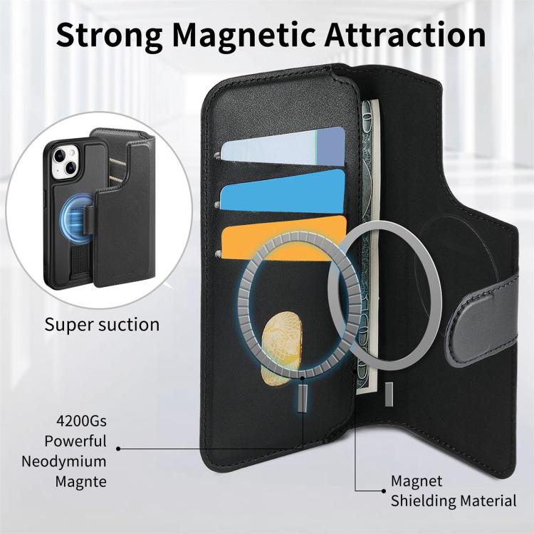 For iPhone 14 / 13 CaseNeo Finger Grip Strap MagSafe Leather Phone Case(Black) - iPhone 14 Cases by CaseNeo | Online Shopping UK | buy2fix
