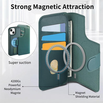For iPhone 14 / 13 CaseNeo Finger Grip Strap MagSafe Leather Phone Case(Green) - iPhone 14 Cases by CaseNeo | Online Shopping UK | buy2fix