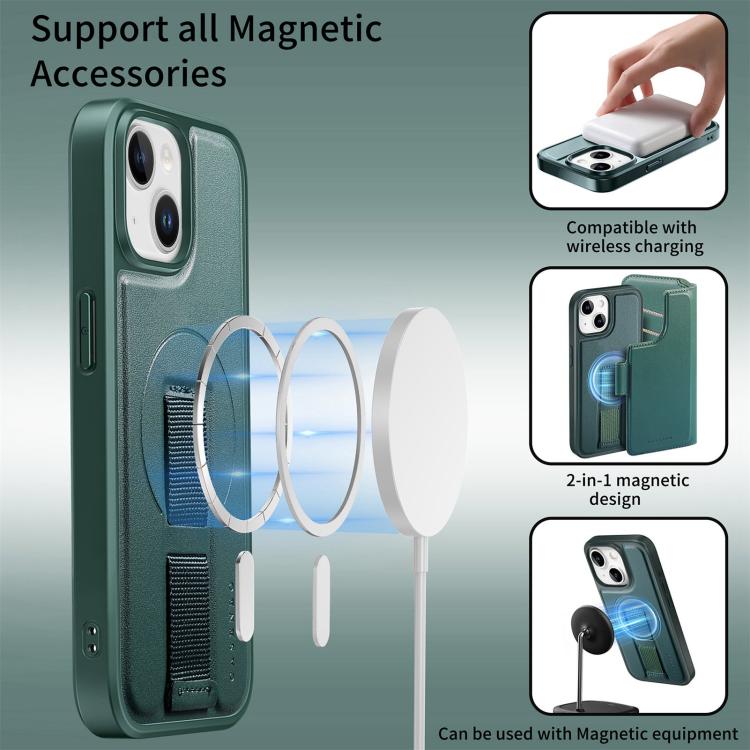 For iPhone 14 / 13 CaseNeo Finger Grip Strap MagSafe Leather Phone Case(Green) - iPhone 14 Cases by CaseNeo | Online Shopping UK | buy2fix