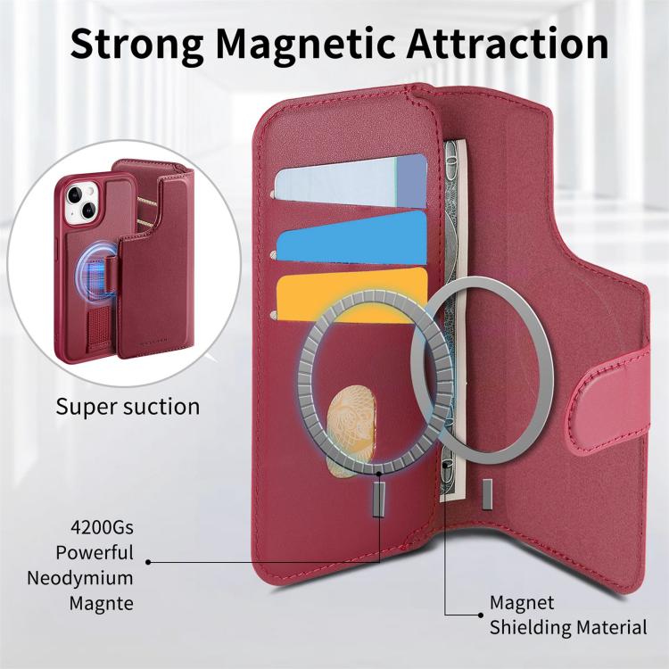 For iPhone 14 / 13 CaseNeo Finger Grip Strap MagSafe Leather Phone Case(Red) - iPhone 14 Cases by CaseNeo | Online Shopping UK | buy2fix