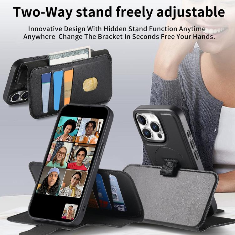 For iPhone 14 Pro Max CaseNeo Finger Grip Strap MagSafe Leather Phone Case(Black) - iPhone 14 Pro Max Cases by CaseNeo | Online Shopping UK | buy2fix