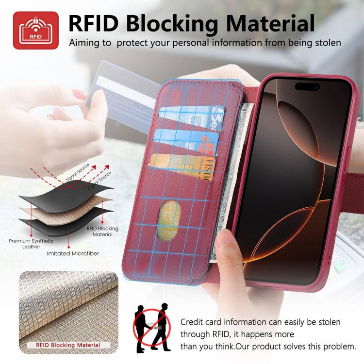 For iPhone 13 Pro Max CaseNeo Finger Grip Strap MagSafe Leather Phone Case(Red) - iPhone 13 Pro Max Cases by CaseNeo | Online Shopping UK | buy2fix