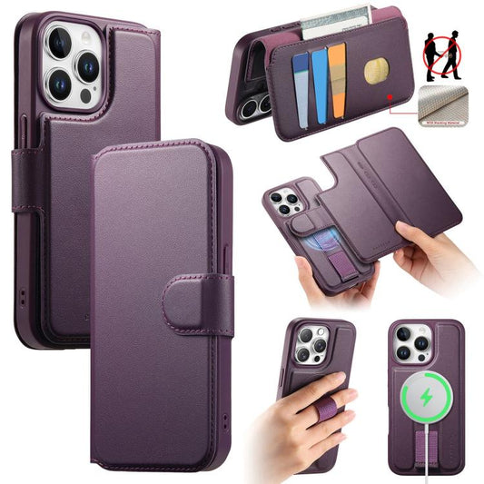 For iPhone 13 Pro CaseNeo Finger Grip Strap MagSafe Leather Phone Case(Purple) - iPhone 13 Pro Cases by CaseNeo | Online Shopping UK | buy2fix