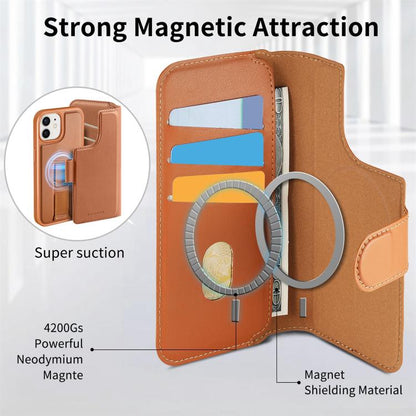 For iPhone 12 / 12 Pro CaseNeo Finger Grip Strap MagSafe Leather Phone Case(Brown) - iPhone 12 / 12 Pro Cases by CaseNeo | Online Shopping UK | buy2fix