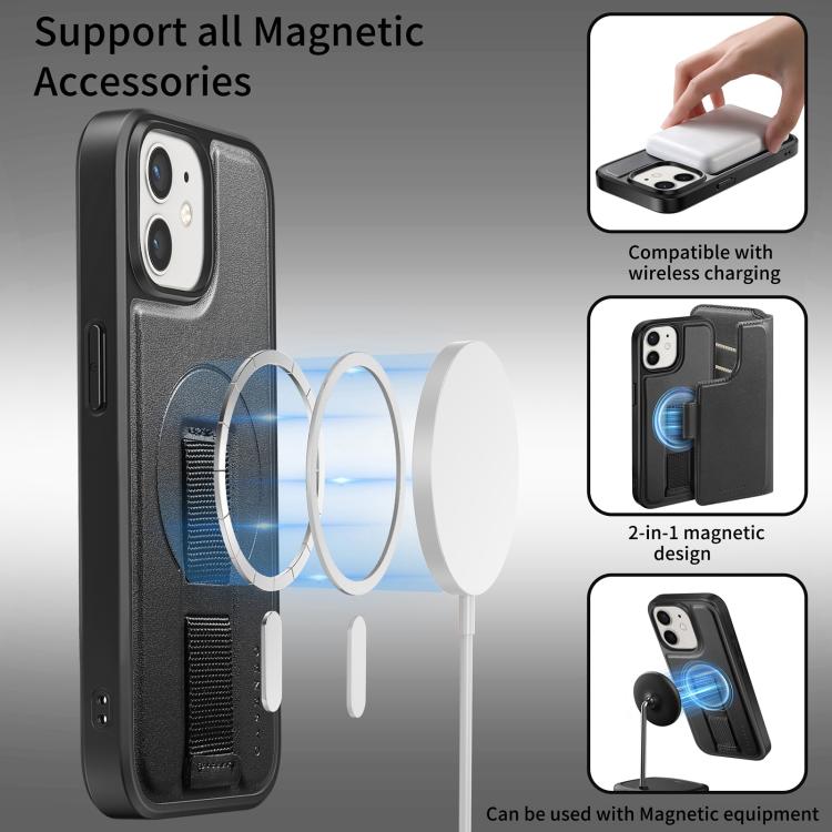 For iPhone 12 / 12 Pro CaseNeo Finger Grip Strap MagSafe Leather Phone Case(Black) - iPhone 12 / 12 Pro Cases by CaseNeo | Online Shopping UK | buy2fix