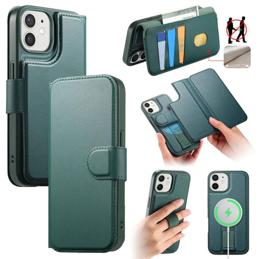 For iPhone 12 / 12 Pro CaseNeo Finger Grip Strap MagSafe Leather Phone Case(Green) - iPhone 12 / 12 Pro Cases by CaseNeo | Online Shopping UK | buy2fix