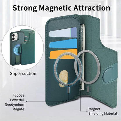 For iPhone 12 / 12 Pro CaseNeo Finger Grip Strap MagSafe Leather Phone Case(Green) - iPhone 12 / 12 Pro Cases by CaseNeo | Online Shopping UK | buy2fix