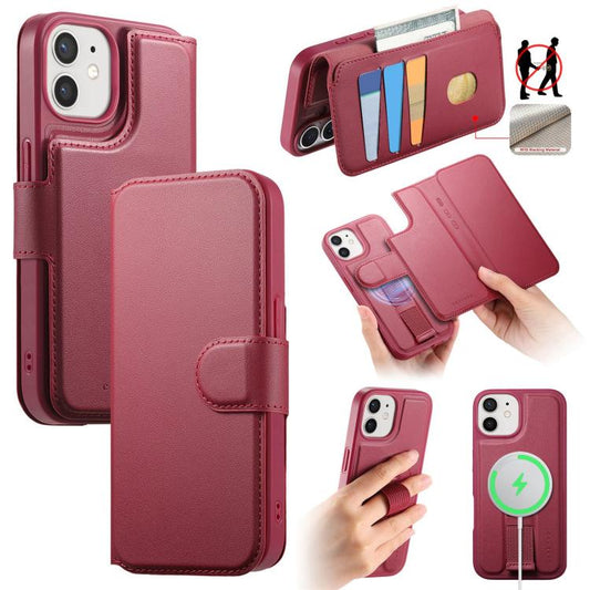 For iPhone 12 / 12 Pro CaseNeo Finger Grip Strap MagSafe Leather Phone Case(Red) - iPhone 12 / 12 Pro Cases by CaseNeo | Online Shopping UK | buy2fix