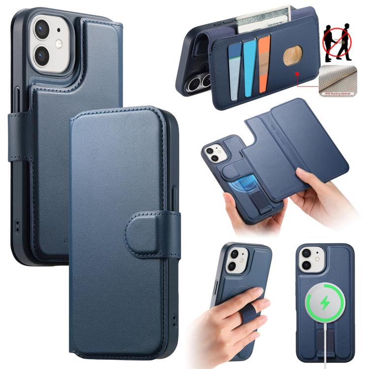 For iPhone 12 / 12 Pro CaseNeo Finger Grip Strap MagSafe Leather Phone Case(Blue) - iPhone 12 / 12 Pro Cases by CaseNeo | Online Shopping UK | buy2fix