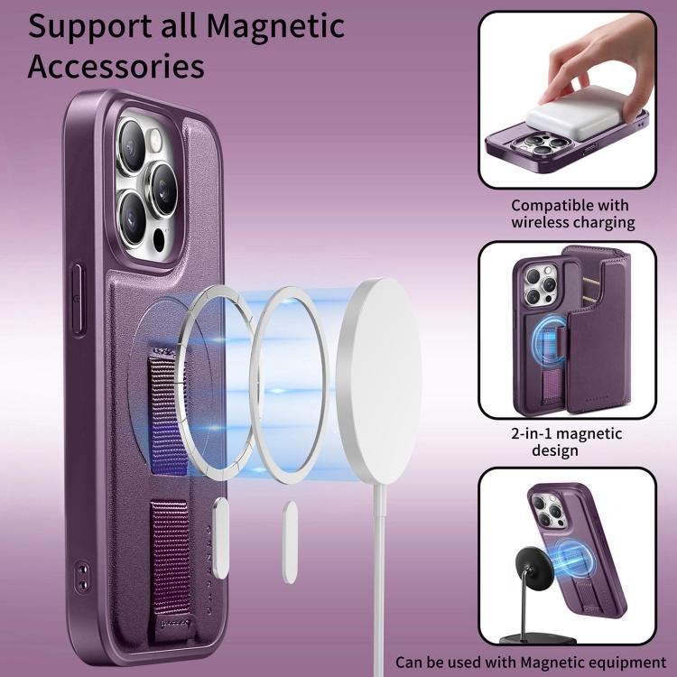 For iPhone 12 Pro Max CaseNeo Finger Grip Strap MagSafe Leather Phone Case(Purple) - More iPhone Cases by CaseNeo | Online Shopping UK | buy2fix