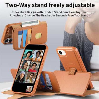 For iPhone 16e CaseNeo Finger Grip Strap MagSafe Leather Phone Case(Brown) - iPhone 16e Cases by CaseNeo | Online Shopping UK | buy2fix