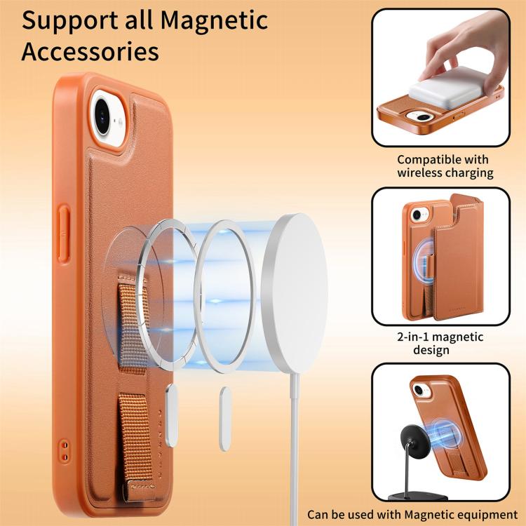 For iPhone 16e CaseNeo Finger Grip Strap MagSafe Leather Phone Case(Brown) - iPhone 16e Cases by CaseNeo | Online Shopping UK | buy2fix