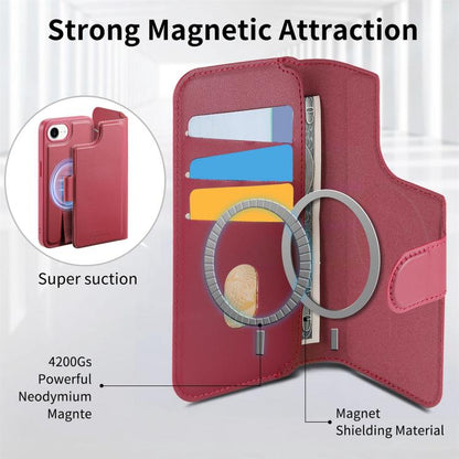 For iPhone 16e CaseNeo Finger Grip Strap MagSafe Leather Phone Case(Red) - iPhone 16e Cases by CaseNeo | Online Shopping UK | buy2fix