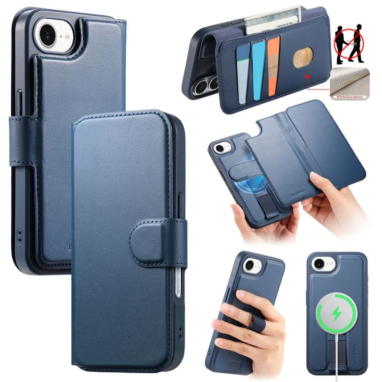 For iPhone 16e CaseNeo Finger Grip Strap MagSafe Leather Phone Case(Blue) - iPhone 16e Cases by CaseNeo | Online Shopping UK | buy2fix