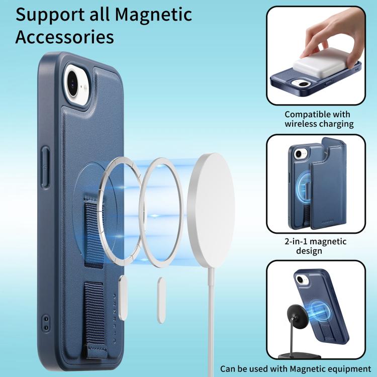 For iPhone 16e CaseNeo Finger Grip Strap MagSafe Leather Phone Case(Blue) - iPhone 16e Cases by CaseNeo | Online Shopping UK | buy2fix