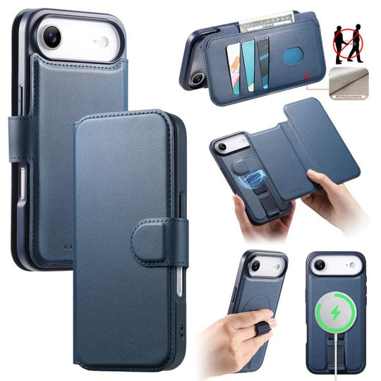 For iPhone Air CaseNeo Finger Grip Strap MagSafe Leather Phone Case(Blue)