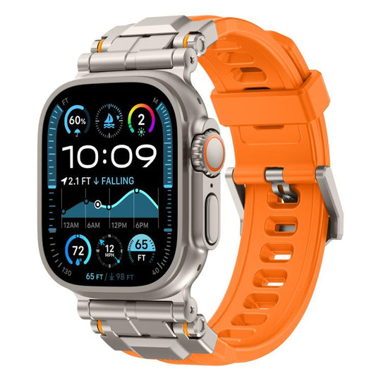 For Apple Watch 46mm / 49mm / 45mm / 44mm Alloy Connector Silicone Watch Strap(Orange)